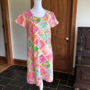 LILLY PULITZER  Vintage Empire Short Sleeve Shift Pink Print Dress Medium